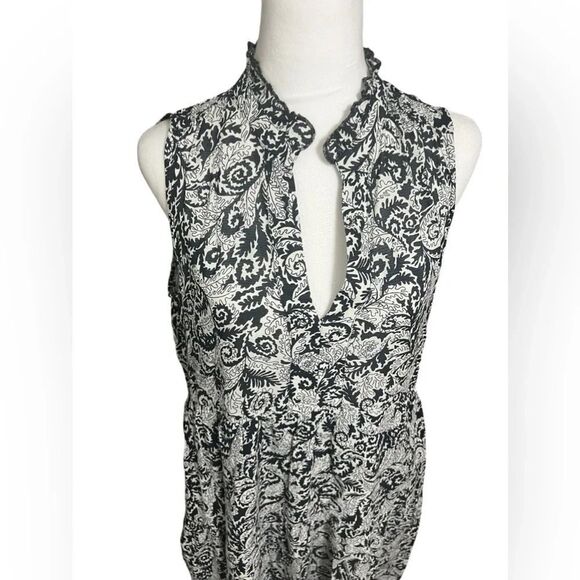 Maeve Anthropologie Tiered Maxi Dress s p Black White Floral abstract oversized - Picture 5 of 13